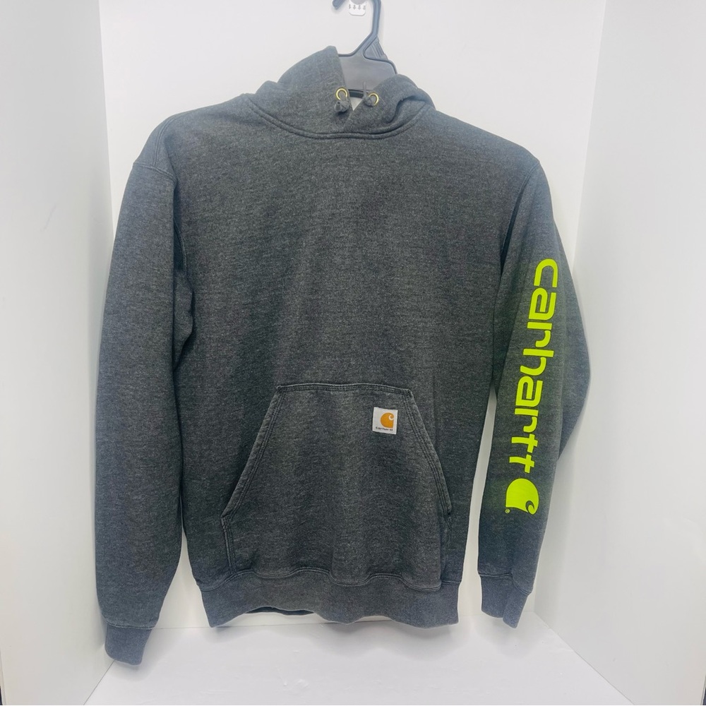 Carhartt Grey Original Fit Pullover Hoodie Sleeve Spellout K288 026 Mens Small